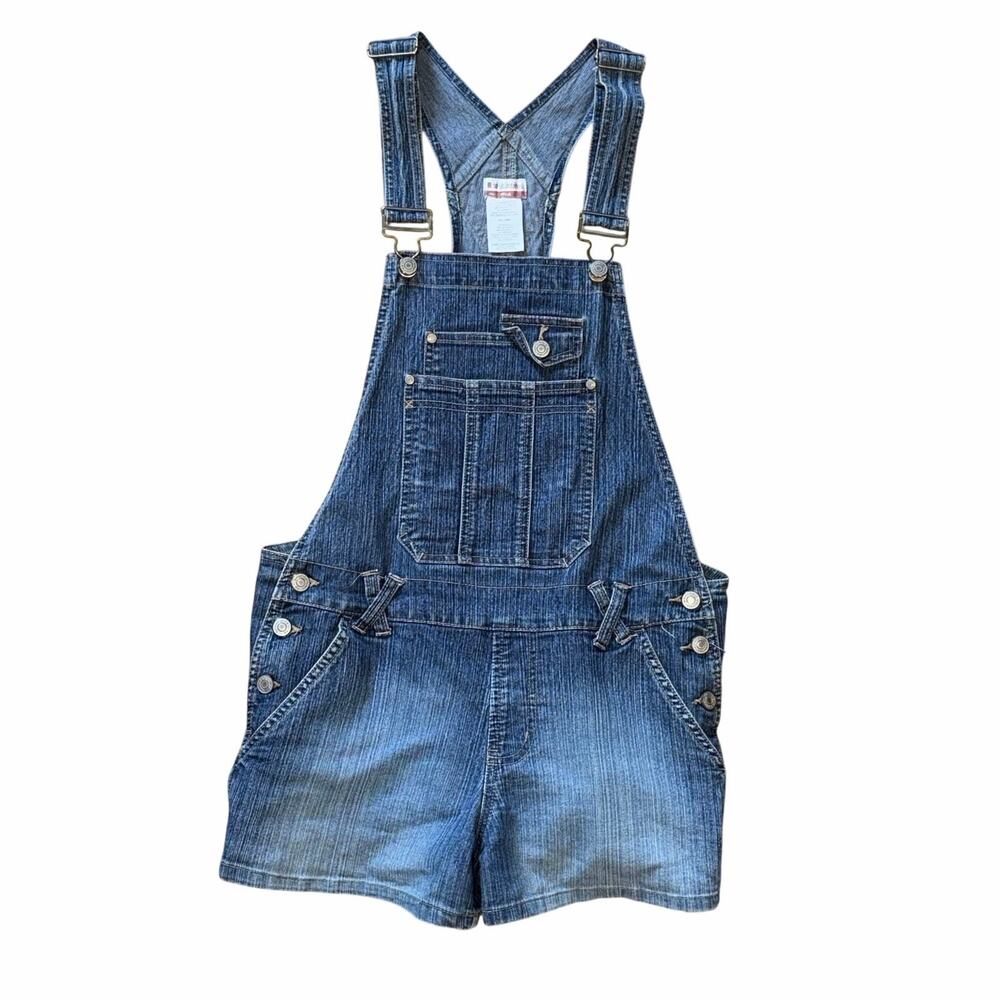 VTG No Boundaries Y2K Denim Shortalls Juniors 9 Dark Sandblast Stretch Overalls